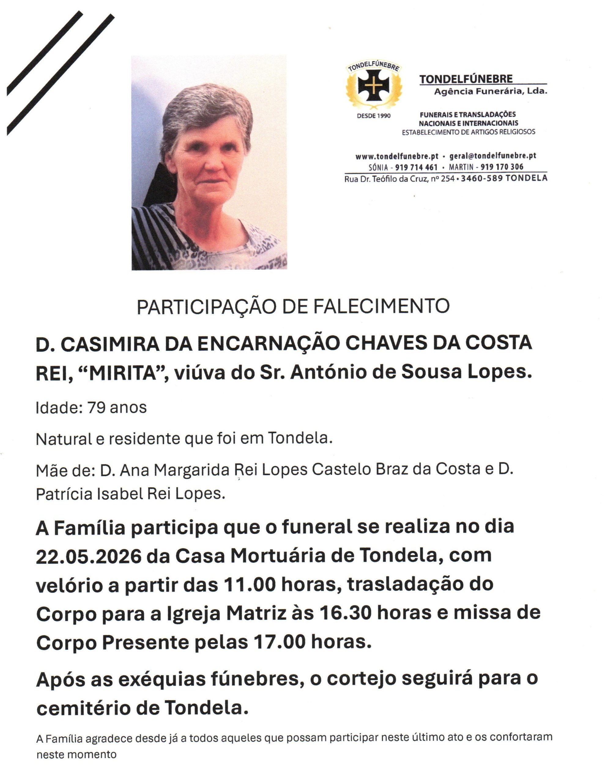 CASIMIRA DA ENCARNAÇÃO CHAVES DA COSTA REI
