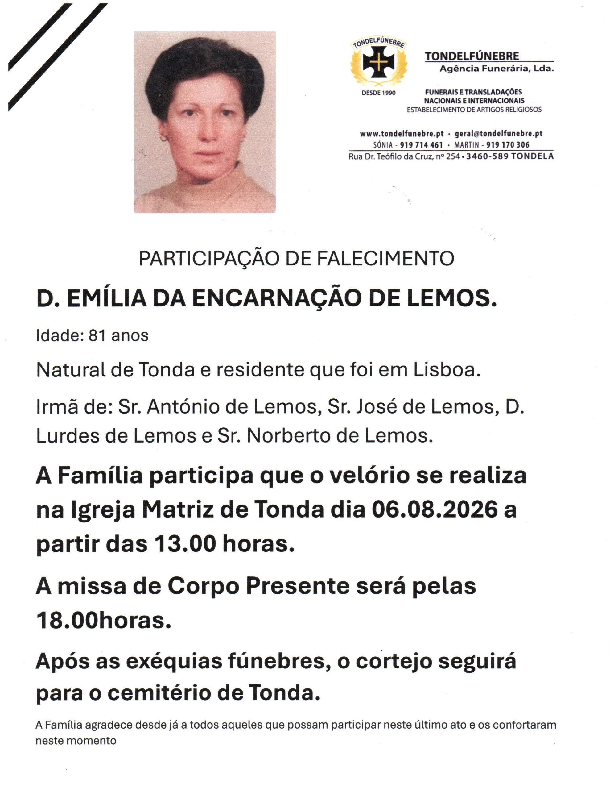 EMÍLIA DA ENCARNAÇÃO DE LEMOS